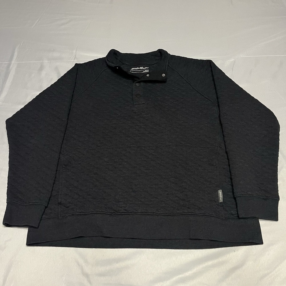 Eddie Bauer Mens Quilted Quarter Snap Pullover Sweater Size Large Dark Gray